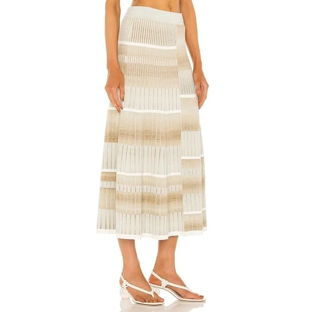 JONATHAN SIMKHAI Neutral Beige Tide Stripe Louise Striped Space Dye Midi Skirt